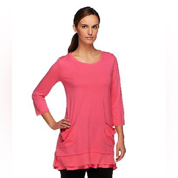 LOGO By Lori Goldstein 3/4 Sleeve Top With Chiffon Trim In Pink. Size 2X - Picture 3 of 11